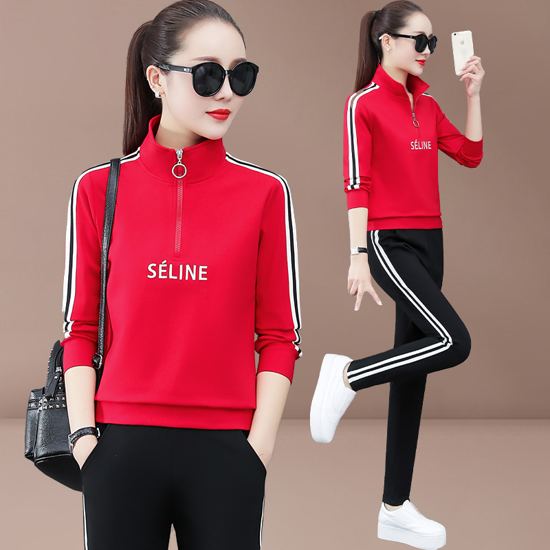 Sports Casual Suit Lady Spring Autumn 2021 New Body Fashion Casual Long Sleeve Thick Cotton T Running suit Two sets