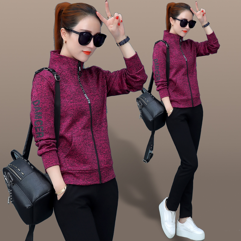 Stand collar casual sportswear suit women's spring and Autumn 2020 new fashion large size loose long sleeve thick cotton T two-piece set