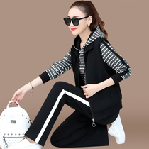 2020 new spring and autumn sportswear suit women loose fashion hooded waistcoat dress casual spring and autumn three sets