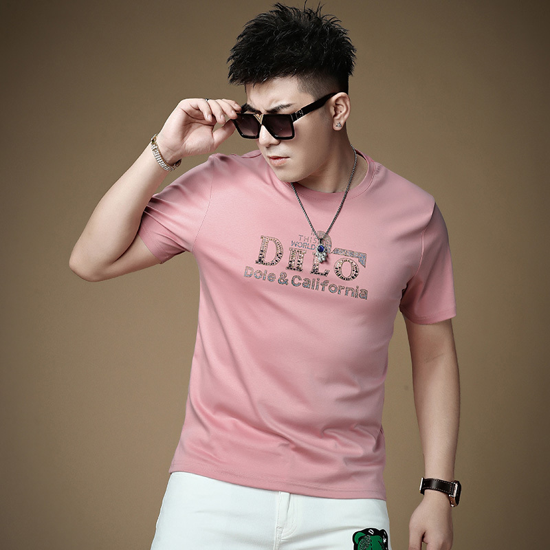 European Goods 2026 New Summer High-End Liquid Ammonia Cotton Ice Silk Thin Pink Short-Sleeved T-Shirt Men's Trendy Brand T-Shirt for Men