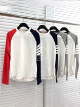 TB long-sleeved T-shirt round neck color-block color contrast color matching long-sleeved British style four-bar mens and womens trendy new style in summer and autumn 2022