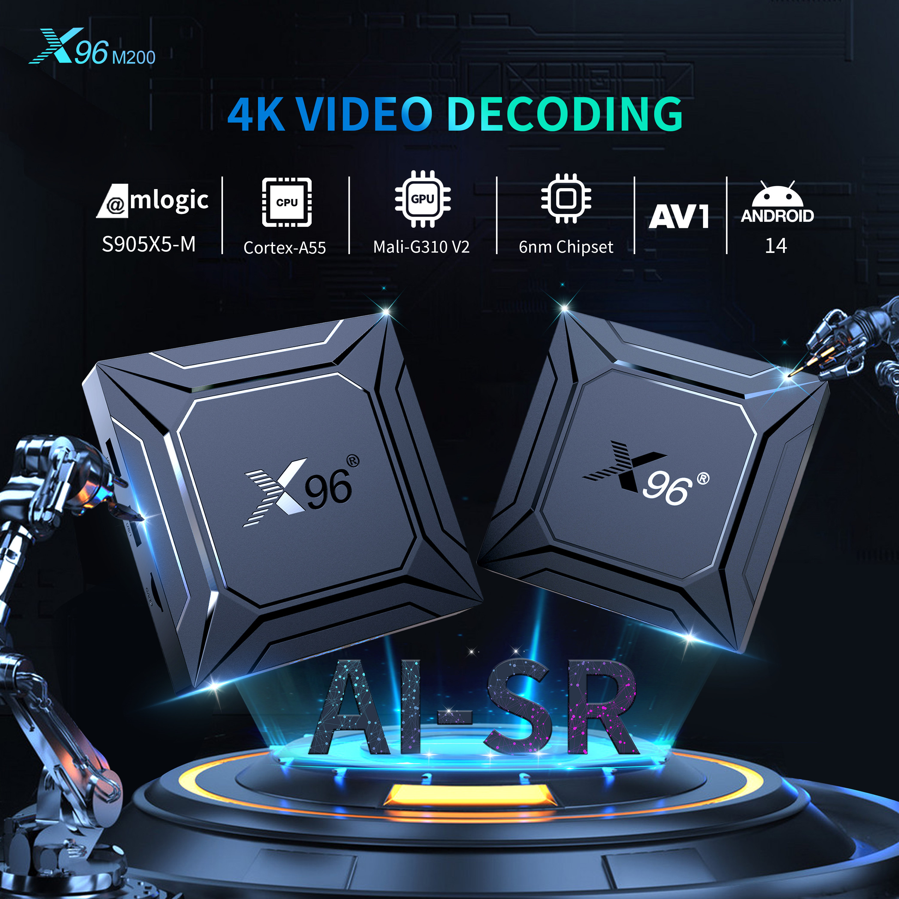 HDD-плеер x96 m200 amlogic s905x5m 4k tv box 5g wifi bt5.0 ai-sr 1000m No brand