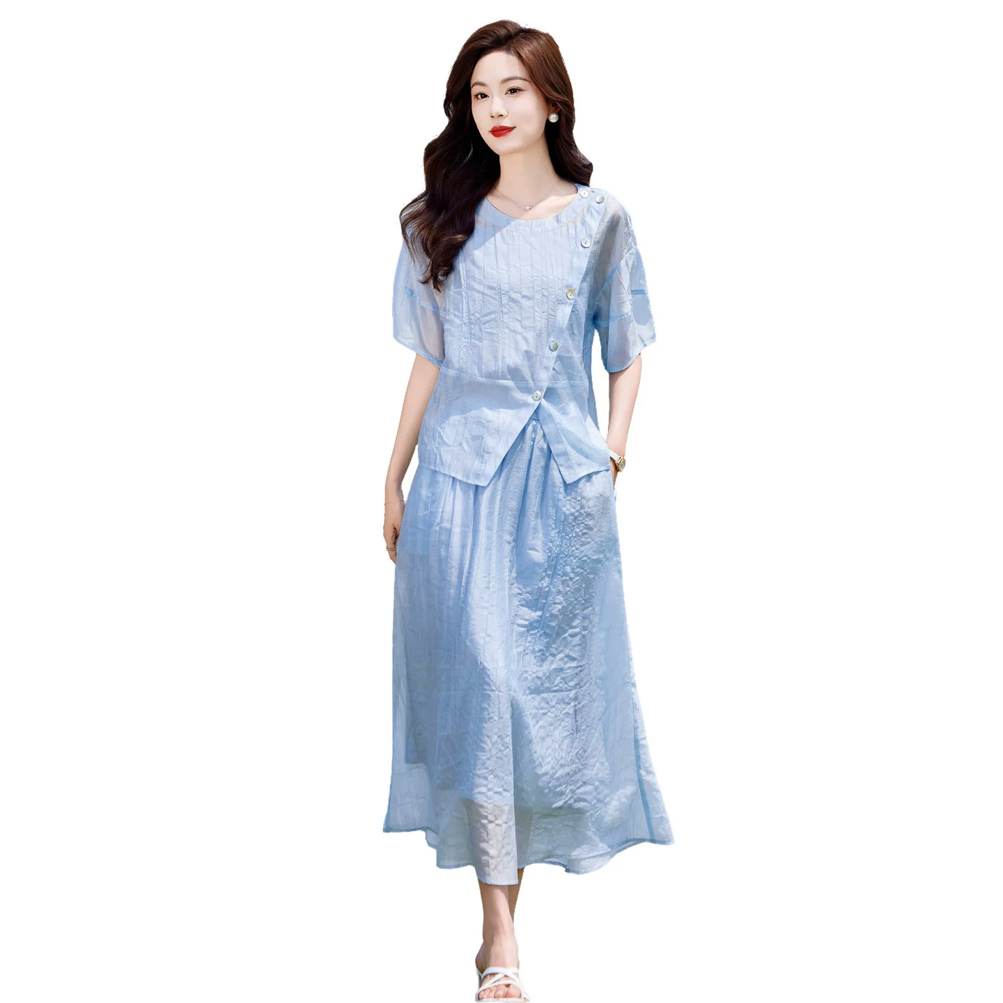 Summer set, skirt, shirt, oversize, lifting effect, 3 piece set