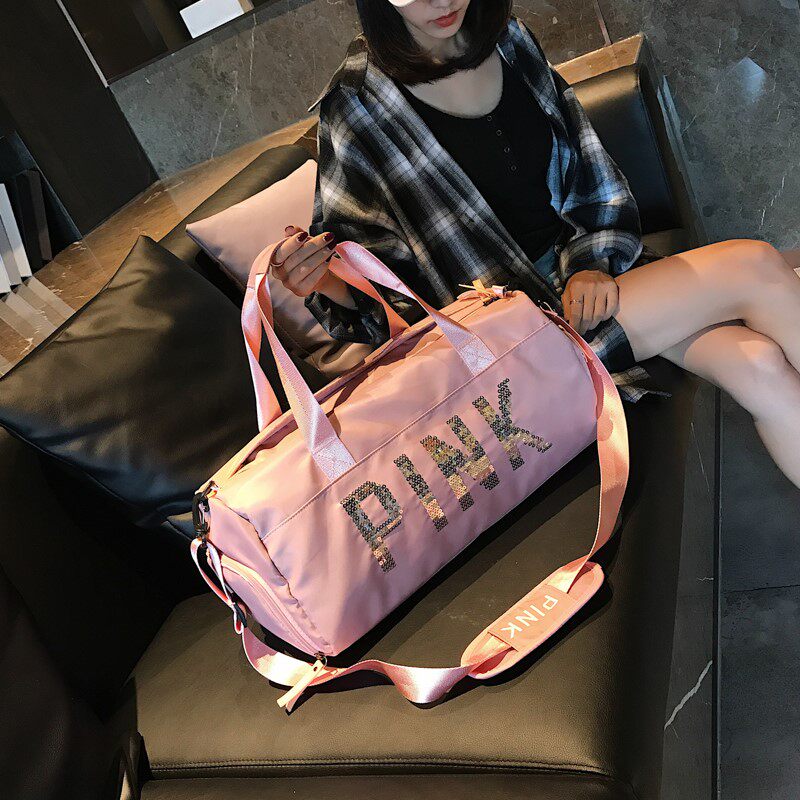 Tide Card Travel Bag Female Hand Short Travel Large Capacity Dry Wet Separation Sports Fitness Bag PINK Luggage Bag Man