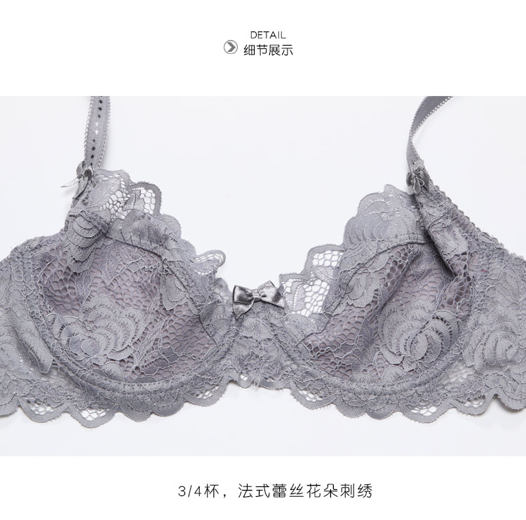 Wei Mi Quần lót Pháp đồ lót nữ phù hợp với kích thước lớn ren siêu mỏng gợi cảm trên bộ áo ngực ngực lớn - Bộ đồ lót quần lọt khe 