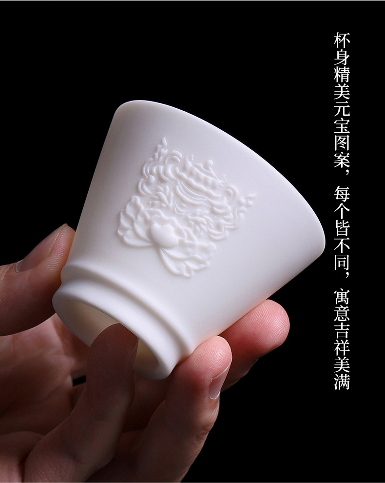 Dehua white porcelain cups 8 only suit ceramic suet jade master kung fu tea family tea cup cup