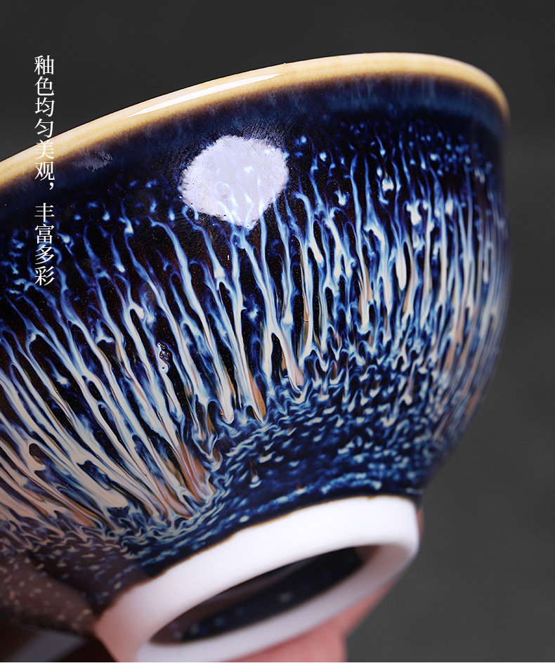 Build one master cup single cup small tea cup, cup of jingdezhen ceramics single sample tea cup obsidian variable temmoku lamp that large