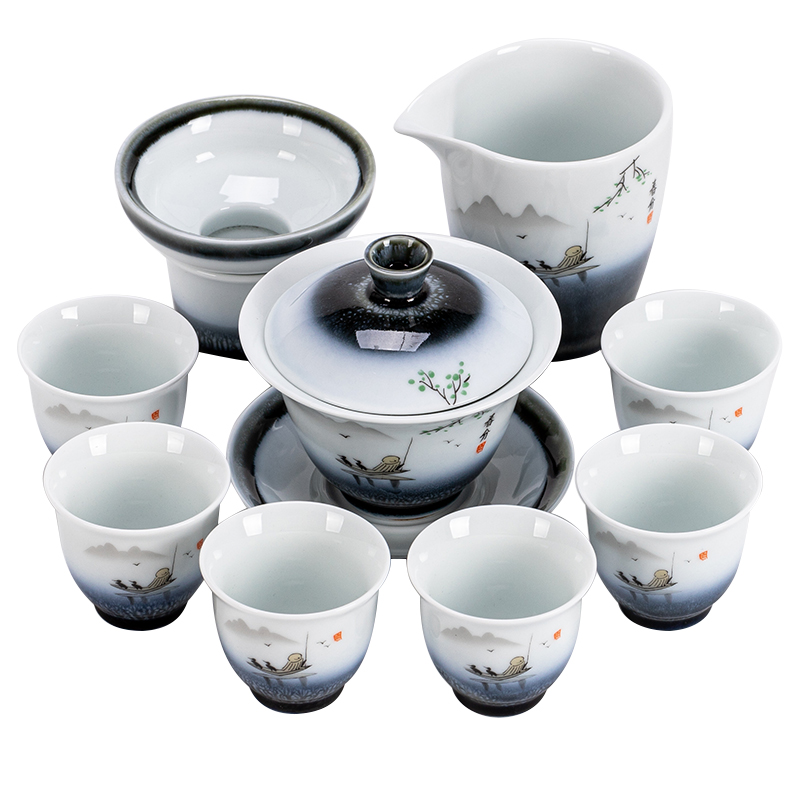 Variable kung fu tea set a visitor office high - grade contracted and I Chinese style ceramic cups tureen household