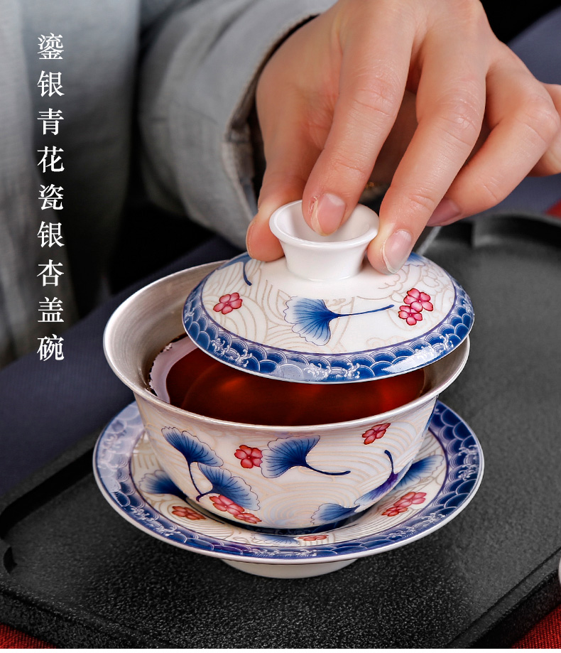 Coppering. As silver tureen of blue and white porcelain tea bowl of kung fu tea tea master cup single CPU household ceramics fair keller set