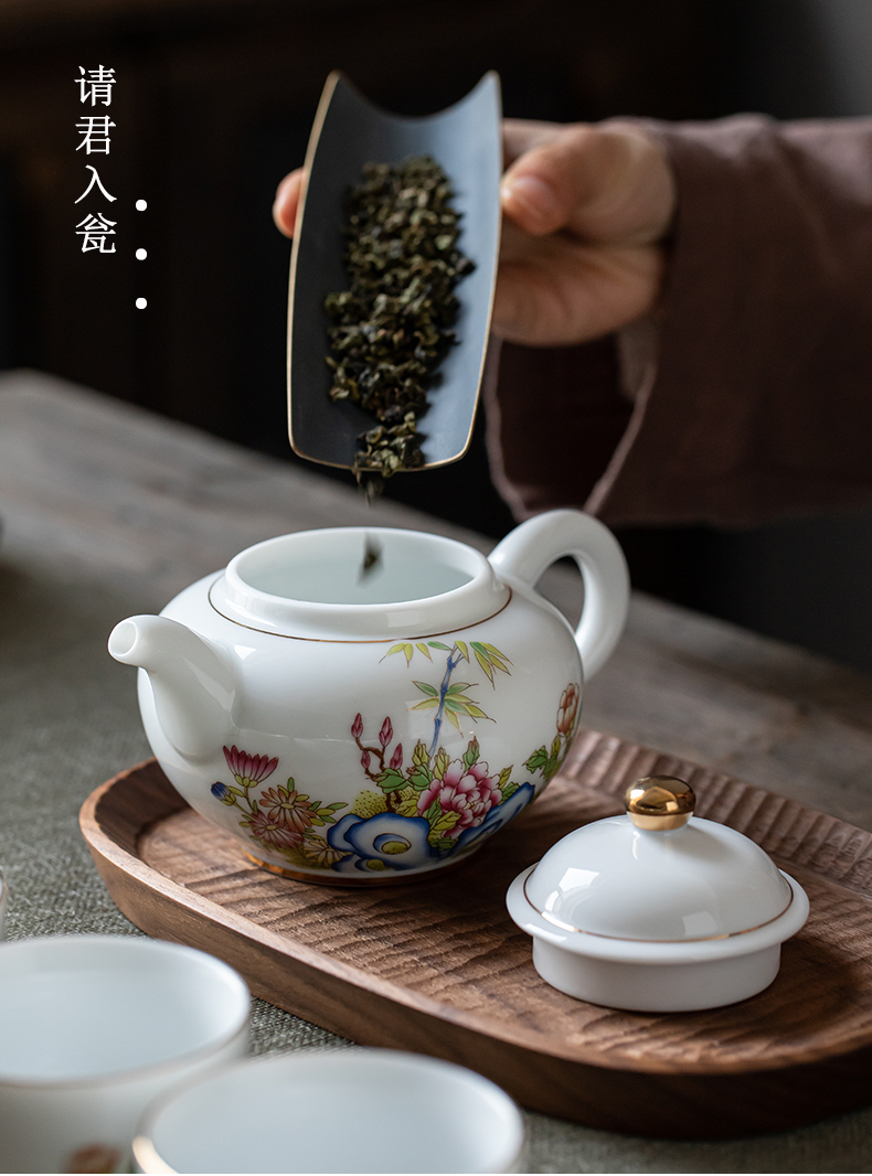 Suet jade jade suit household dehua white porcelain porcelain kung fu tea cups tea POTS thin foetus high - end gift boxes