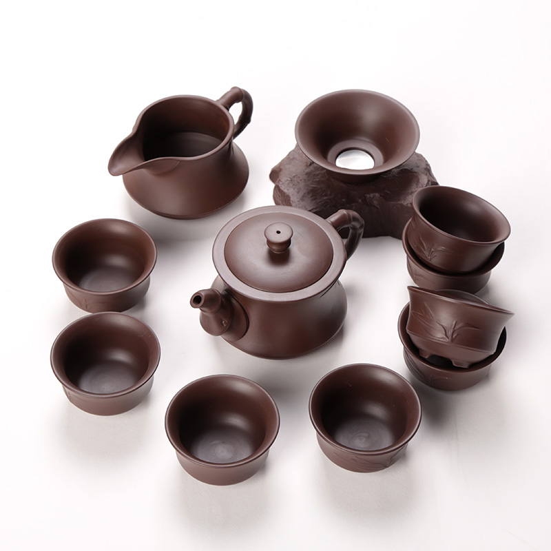 Violet arenaceous yixing kung fu tea set 6 cups home tea teapot, modern Chinese suit simple move