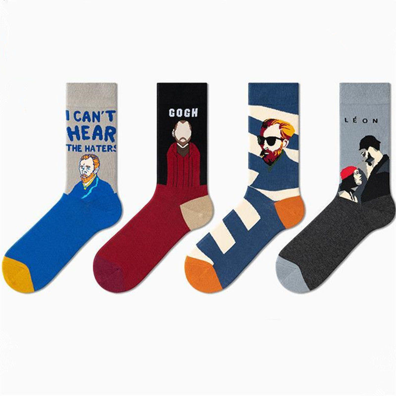 French Oil Painting Socks for Men, Mid-Calf Length, Trendy Men's Personality Street Fashion Brand Long Socks, High-Top Long Socks for Men French Oil Painting Socks for Men, Mid-Calf Length, Trendy Men's Personality Street Fashion Brand Long Socks, High-Top Long Socks for Men