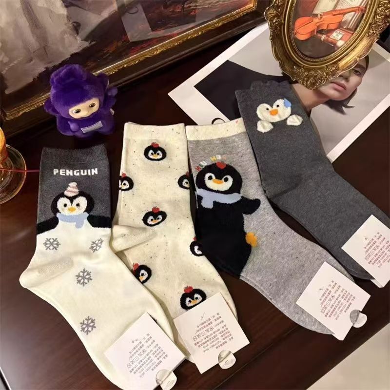 Soft Socks for Girls, Cartoon Penguin Socks, Student Mid-Calf Socks, Seamless Cute Girl Bear Long Socks Soft Socks for Girls, Cartoon Penguin Socks, Student Mid-Calf Socks, Seamless Cute Girl Bear Long Socks