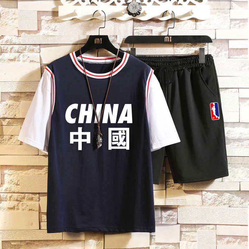Chinese character pure cotton basketball suit junior high school jersey junior sports leave two short sleeves