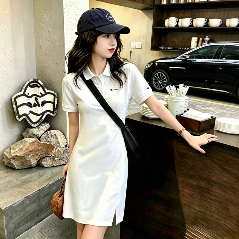 Japanese Style Trendy Brand High-End Elegant Short-Sleeve Dress for Women 2026 New Summer Pure Cotton High-Waisted Slimming Polo Dress