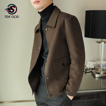 Mens double-sided wool Hooded Jacket Blouse Blouse Korean version Trend casual Large coat spring autumn thickened short cashmere jacket