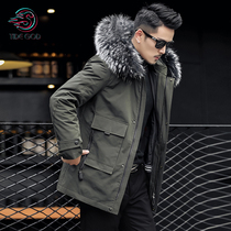 Pie overcomes mens 2021 Winter new otter Rabbit fur liner fur integrated brand genuine leather grass jacket removable