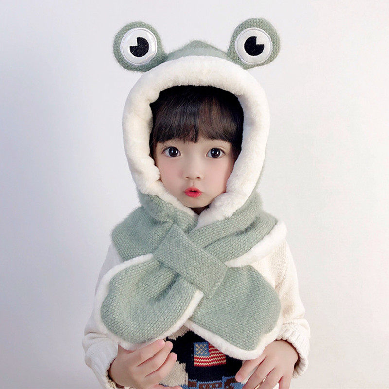 Warm children's hat scarf one winter boys and girls plush cute baby rabbit ear protector hat