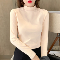  German velvet semi-turtleneck bottoming shirt womens autumn and winter black long-sleeved t-shirt 2020 new spring and autumn all-match top