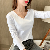  Long-sleeved t-shirt womens 2020 new v-neck Korean slim-fit black bottoming shirt womens autumn and winter spring and autumn all-match inner top