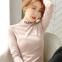  Semi-high-neck bottoming shirt womens autumn and winter 2020 new spring and autumn all-match long-sleeved t-shirt with black letter top inside