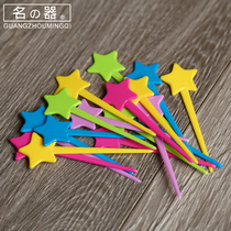 Fruit fork set Creative disposable fruit fork Household small fork Plastic fruit sign fruit plug color five-star fork