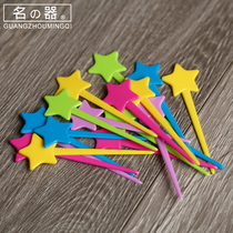 Fruit fork set Creative disposable fruit fork Household small fork Plastic fruit sign fruit plug color five-star fork