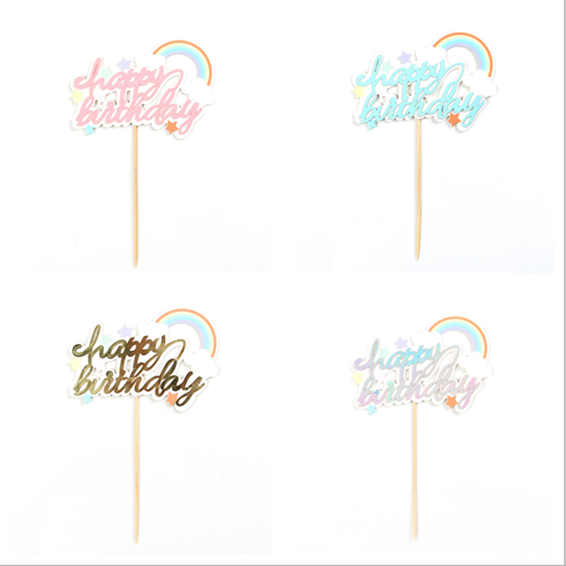 Little Rainbow Cake plugin Golden English Birthday SlowDay Pink Star Cloud Cake Decoration Flag