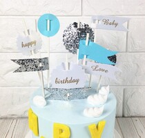 Hot stamping English happybirthday cake set plug-in silver flag sequins birthday dessert table placard