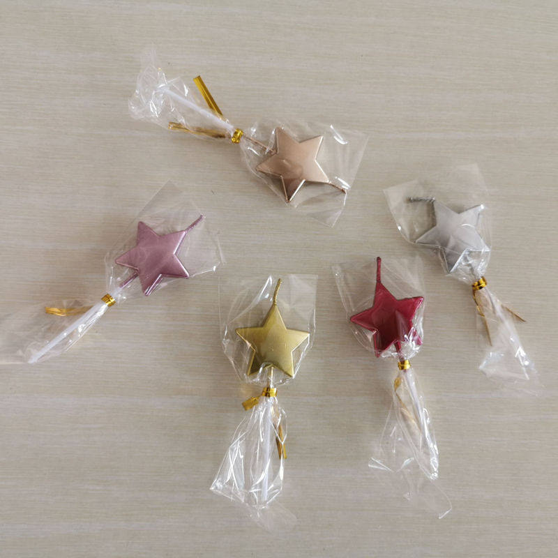 Gold Loving Birthday Cake Candle Gold Plated Stars Hearts Shape Five Colorful Candles Pentagram Smoke-free Cake Decoration Candle