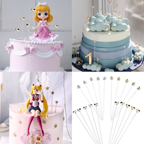 Three-dimensional gold wire five-pointed star cake decoration plug-in acrylic Silver Star birthday dessert table flag planting