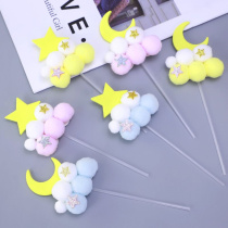 Five-pointed star hair ball cake decoration plug-in Moon star Cotton Cloud ball birthday dessert table ornaments flag planting