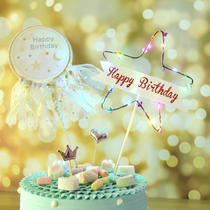 English happy birthday beautiful stars light up cake decoration Luminous five-pointed star wreath shiny birthday ornaments