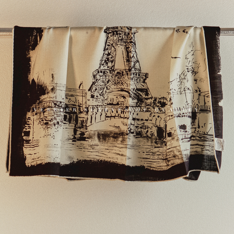Eiffel Tower Silk Wool Vintage Style Scarf for Women, Autumn and Winter Shawl, Dual-Use for Air-Conditioned Rooms, 90cm Eiffel Tower Silk Wool Vintage Style Scarf for Women, Autumn and Winter Shawl, Dual-Use for Air-Conditioned Rooms, 90cm