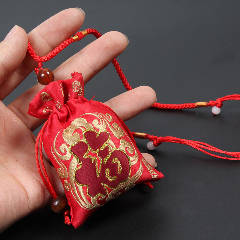 金黄色护身符红绳挂脖小空 福袋  锦囊布袋香囊袋子