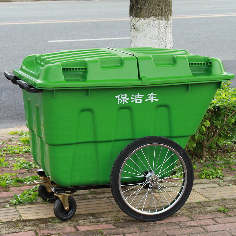 400L Sanitation Cleaning Cart, Hand-Pushed Plastic Garbage Removal Truck, Large Outdoor Sanitation Trash Bin with Wheels and Lid