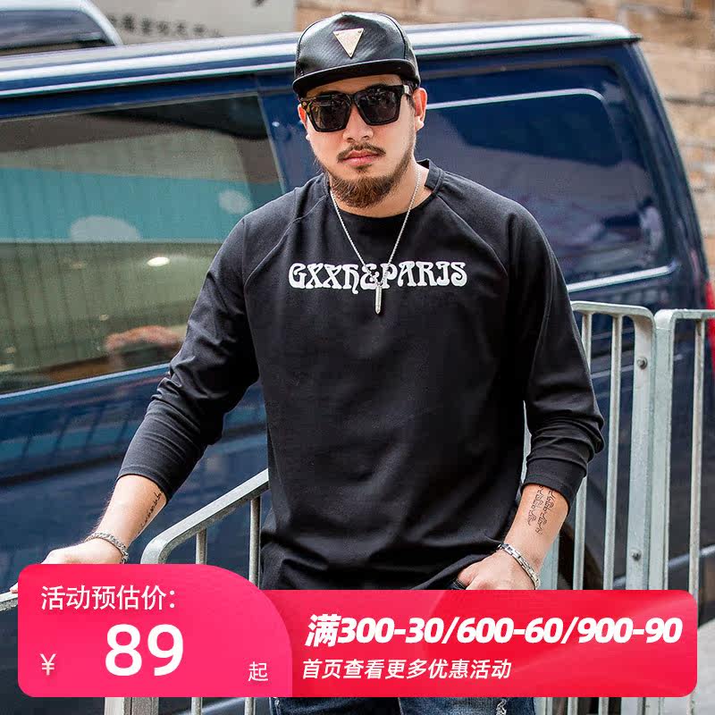 GxxH Tide Cards Big Size Men's Clothing Fatter Plus Fattening Up Blouse Fashion Men's Big Ruler Code Long Sleeve Tide Fats Guy T-Shirt