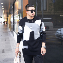 GxxH large size mens fashion brand autumn clothes plus fat large round neck pullover loose thread sweater trend knitwear