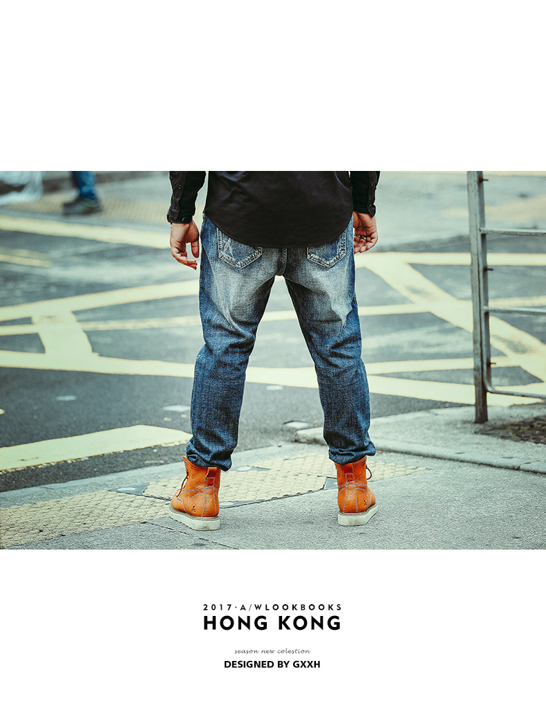 GxxH2017 mùa thu đông mẫu quần jean thun lưng cỡ lớn cho nam cộng với phân bón để tăng độ co giãn cho quần thun rộng quần ống rộng nam