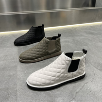 Cotton shoes mens winter warm plus velvet new casual white shoes slip on mens shoes trendy soft bottom waterproof high top shoes