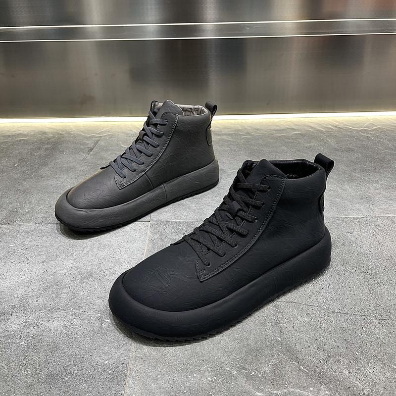 Winter new thick-soled men's high-top shoes bag bottom plus velvet sports shoes tooling lace-up Martin boots casual boots
