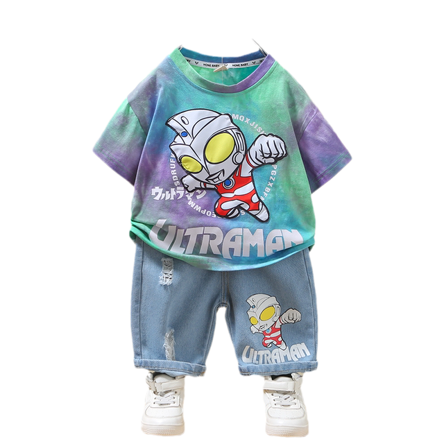 Ultraman Clothes Boys Summer Suit 2024 ເຄື່ອງນຸ່ງເດັກນ້ອຍໃຫມ່ Summer ເດັກນ້ອຍຜູ້ຊາຍແຂນສັ້ນແສງສະຫວ່າງເຖິງຄົນອັບເດດ: ເດັກນ້ອຍ