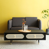 Italian rattan coffee table modern minimalist living room small apartment black solid wood Nordic light luxury coffee table TV cabinet combination