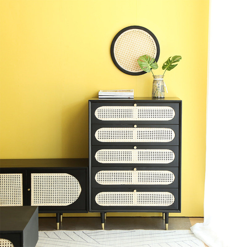 Home Nordic simple modern solid wood chest of drawers rattan porch cabinet locker net red light luxury ins storage cabinet