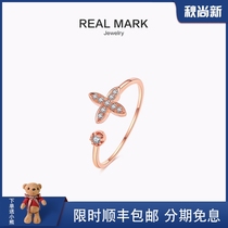Four-leaf clover 18K gold diamond ring female fashion personality rose gold index finger opening tail ring color gold couple ring
