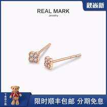 Mini diamond four-leaf clover · 18K gold stud earrings simple women small delicate rose gold earrings small ear bone nails