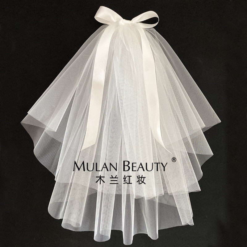 Baby veil mother-daughter parent-child bow photo children's headdress short seahorse headdress forest series of net red retro