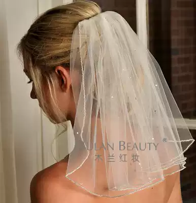 2020 Korean new bride short head yarn wedding headdress Pearl small head gauze with comb photography accessories