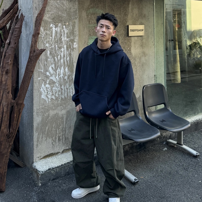 2025 Autumn/Winter Heavyweight Thickened Hooded Drawstring Long Sleeve Men's Sweatshirt Classic Simple Pullover Hoodie 2416