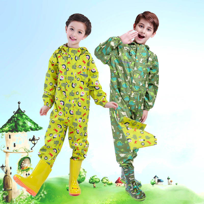 Rain Taobao Children's baby Even body waterproof raincoat Rain shoes suit Male girl Rain cape student Kindergarten Cartoon Fishing Pants